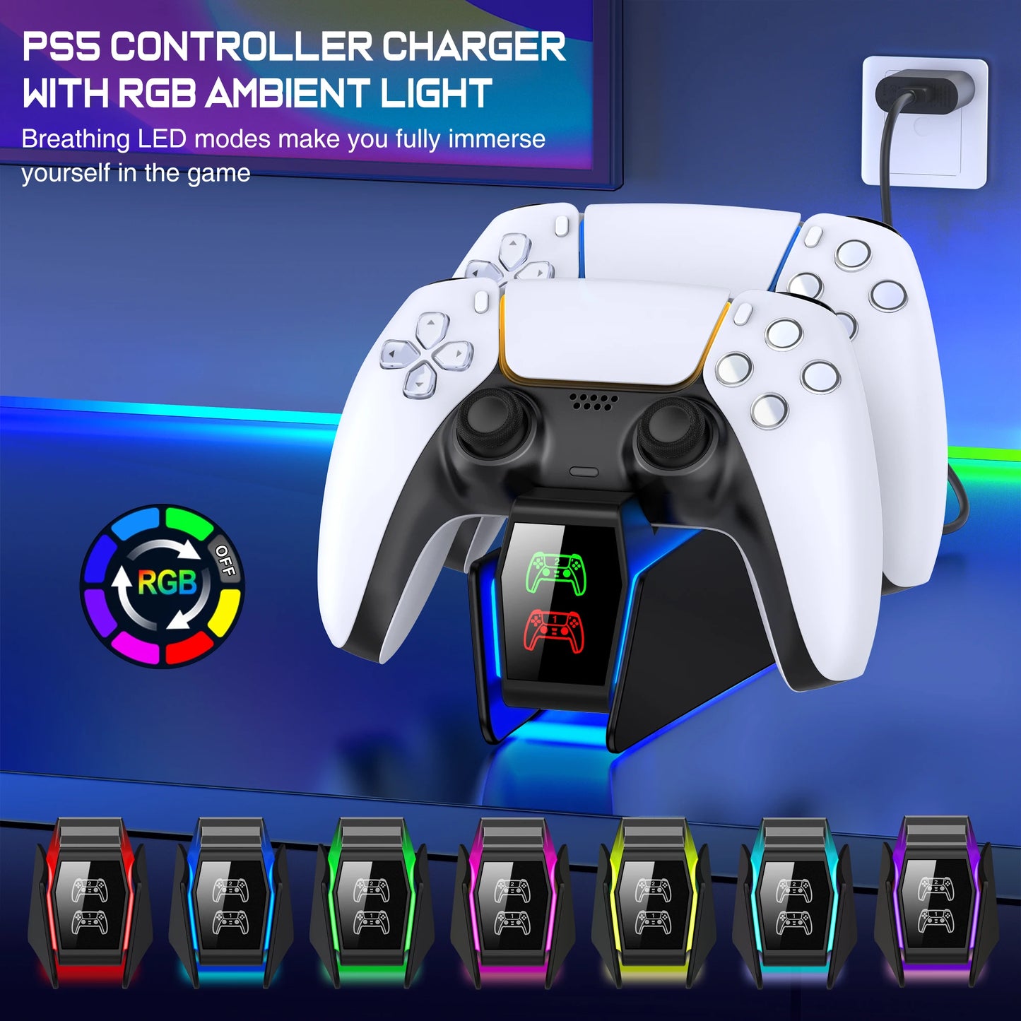 RGB PS5 Controller Charger Fast Charging Station