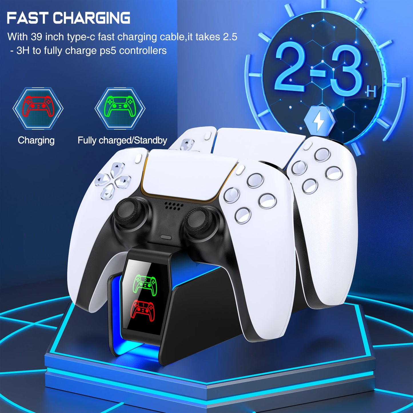RGB PS5 Controller Charger Fast Charging Station